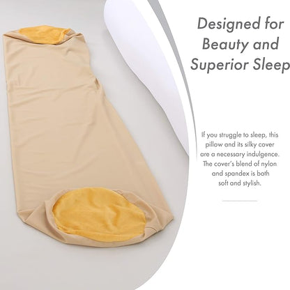 Straight Body Pillow, Full Size Premium Microbead,Side Sleeping/Maternity Pregnant Women, Supportive,Fluffy, Breathable, Cooling, 85/15 Spandex/Nylon Silky Feel Anti-Aging - 48 X 8 - Barely Beige