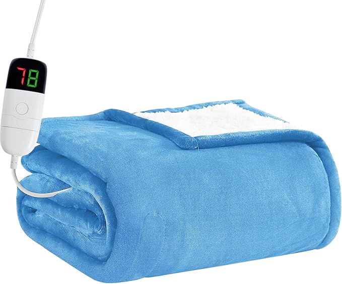 BOMOVA Heated Electric Blanket Full Size - 72" x 84" Heating Blanket with 10 Heating Levels & 8 Hours Auto Off, Warm Flannel Blanket, Christmas Birthday Gifts for Women