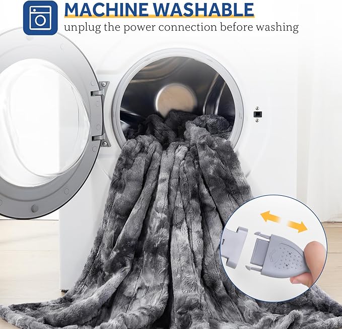 Sealy Electric Blanket Heated Throw, Faux Fur Heating Blanket with 6 Heat Settings & 2-10 Hours Auto Shut Off, Fast Heating & ETL Certification, 50x60 Inch, Grey
