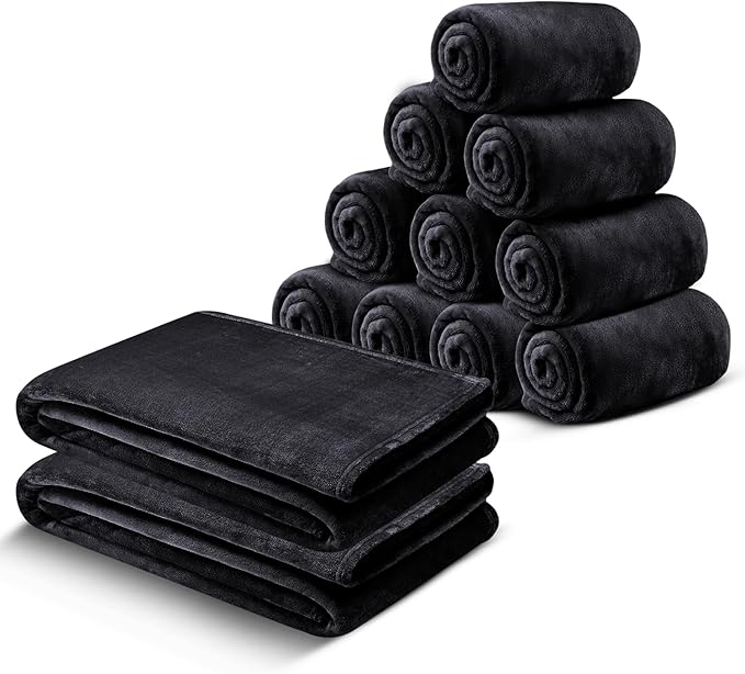 IR Imperial Rooms Fleece Blanket 12 Pack Twin Size 60 x 80 Inches - Super Soft Fluffy Throw Blanket for Sofa and Bed - Warm and Cozy Lightweight 400 GSM Microfiber Bed Throws Blankets (Twin, Black)