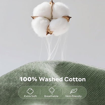 JELLYMONI Cotton Duvet Cover Twin Size - Sage Green Comforter Cover with Button 100% Washed Cotton 2PCS Breathable Soft Solid Bedding Set Duvet Cover 68×90in & 1 Pillowcases (NO Comforter)