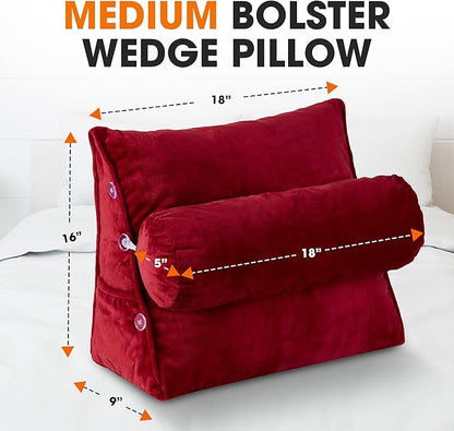 Cheer Collection Reading Wedge Pillow – TV Pillow with Adjustable Bolster Pillow, Memory Foam Back Support for Couch & Bed, Pillow Chair for Bed, Reading Pillows for Adults & Kids, Maroon