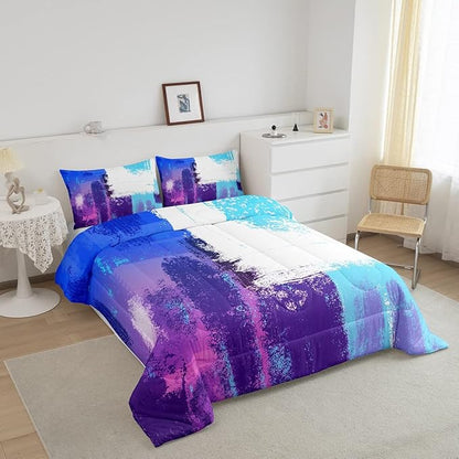 Feelyou Abstract Comforter Modern Abstract Art Comforter Set for Boys Girls Children Purple Blue White Pattern Bedding Set Room Decor Toddler Size Duvet Set 2Pcs
