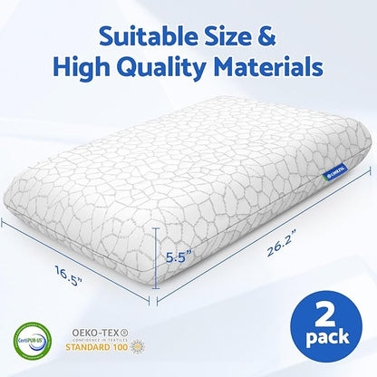 Memory Foam Pillows for Sleeping, Bed Pillow with Removable and Machine Washable Cover, Bed Pillow for Side, Back and Stomach Sleepers, Standard Size (2 Pack)