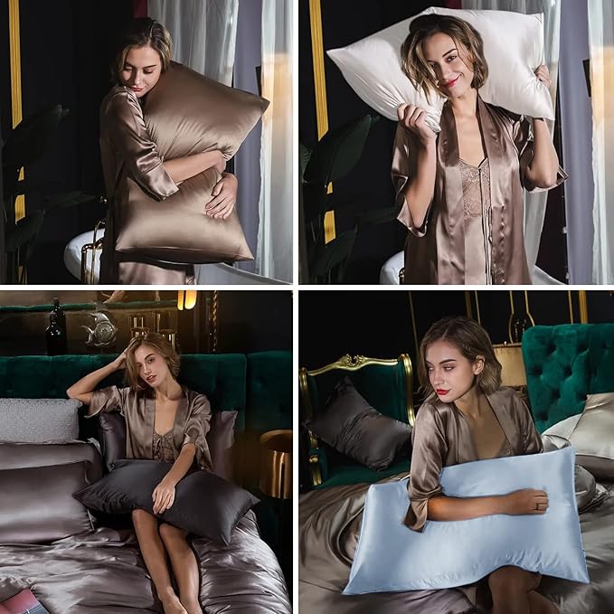 Silk Pillowcase for Hair and Skin, Mulberry Silk Pillow Cases Queen Size, Soft Anti Acne Cooling Sleep Both Sides Natural Silk Satin Pillowcases with Hidden Zipper, Gifts for Women Men, Light Pink