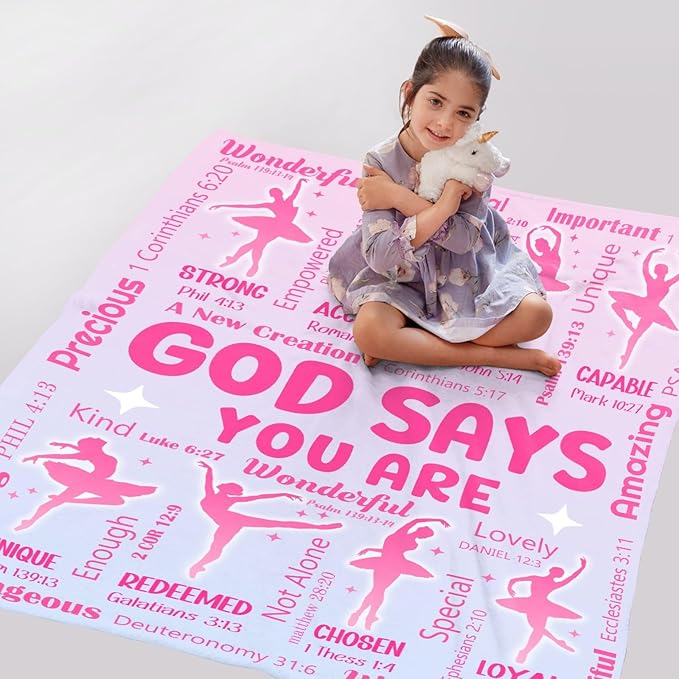 Ballet Bible Verse Blanket, Inspirational Scripture Religious Gifts for Christian, Warm Soft Flannel Bible Throw for Bed Sofa Decoration 40"x50" for Kids