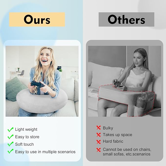 Gaming Pillow Arm Support Pillow for Bed & Sofa: Ergonomic U-Shaped Lap Pillow with Elbow Rest for Adults & Kids - Reduces Arm Pain & Fatigue During Gaming, Reading, Working & Crocheting