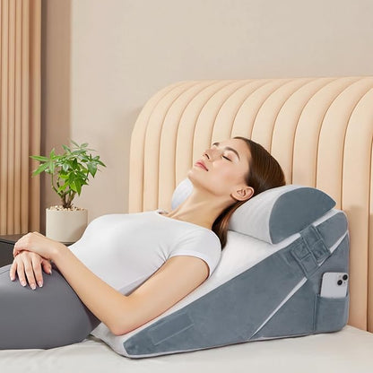 3PCS Bed Wedge Pillow Set for After Surgery, 9&12inch Orthopedic Memory Foam Adjustable Pillow Wedge for Acid Reflux Relief, Back Pain, Neck&Back Support