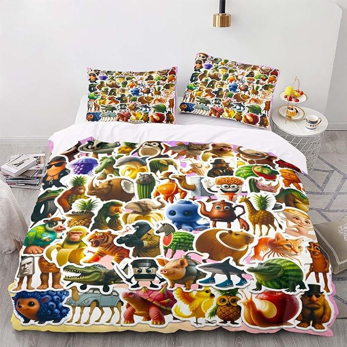 Funny Fusion Animals Bedding Set,Fusion Animals Duvet Cover Twin Full Queen King Set for Kids Boys Bed Decor Gifts (Color 19,Twin (68" x 90"))