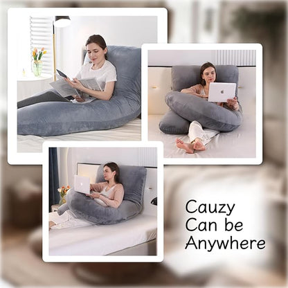 ALLOPERA Pregnancy Pillow, Full Body Maternity Pillow 57 inch, with Removable Washable Cover - Sleep Support for Legs, Back, Neck, Shoulder, HIPS, Belly for Pregnent Women, Velvet Cover(Dark Grey)