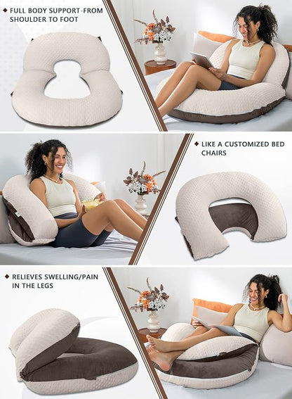 INSEN Reading Pillow, Back Pillow for Sitting in Bed and Couch, Gaming Pillow for Adults, Sit Up Support for Bed, Brown Bubble Velvet