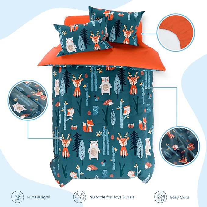 Woodland Animal Kids Bedding Set for Boys, Ultra Soft Microfiber Comforter Set Twin Size 3-Pieces, Comforters Bed Sets for Kid Tween Teen Bedroom Decor