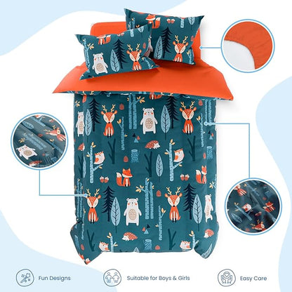 Woodland Animal Kids Bedding Set for Boys, Ultra Soft Microfiber Comforter Set Twin Size 3-Pieces, Comforters Bed Sets for Kid Tween Teen Bedroom Decor
