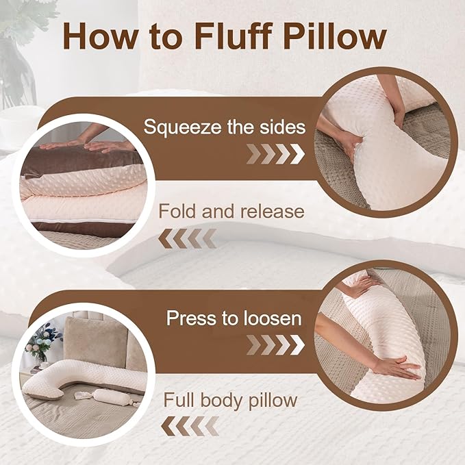 Long Body Pillow for Adults, Full Body Pillow with Mini Candy Pillow, Adjustable Height, Firm Support for Side Sleeping, Kids & Pregnancy, Soft & Breathable, Washable (55 Inch, Velvet Brown)