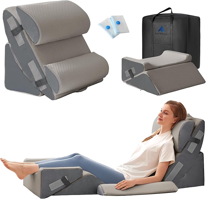 6PCS Wedge Pillow Set for After Surgery, Sit Up Pillow for Bed, Back Support Pillow, Bed Wedge for Shoulder, Leg Pain Relief, Post Surgery Pillow for Sleeping, Acid Reflux, Grey