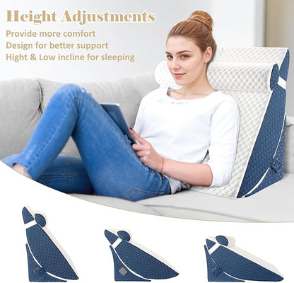 Bed Wedge Pillow for Sleeping, Adjustable Wedge Pillow Set for After Surgery, Elevated Triangle Pillow for Acid Reflux and Back Pain Relief, Post Surgery, Sleep Apnea, Back Suppor