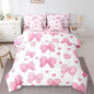 Feelyou Pink Bowknot 7 Piece Bedding Set Cartoon Bow Comforter Set with Sheets for Kids Boys Girls Cute Love Heart Bed in a Bag White Pink Bed Set Soft Lightweight