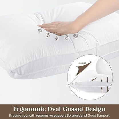 Bafode Goose Down Feather Pillows, Soft Bed Pillows Queen Size Set of 2, 100% Soft Cotton Shell,Gusseted Hotel Pillows for Back, Stomach or Side Sleepers