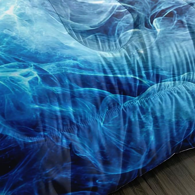 Soccer Print Themed Comforter 3Pcs Queen Gaming Sport Soccer Bedding Set for Kid Teen Girl Boy Adult Balls Sports Games Ice and Fire Football Quilt Room Decor with 1 Comforter and 2 Pillowcases