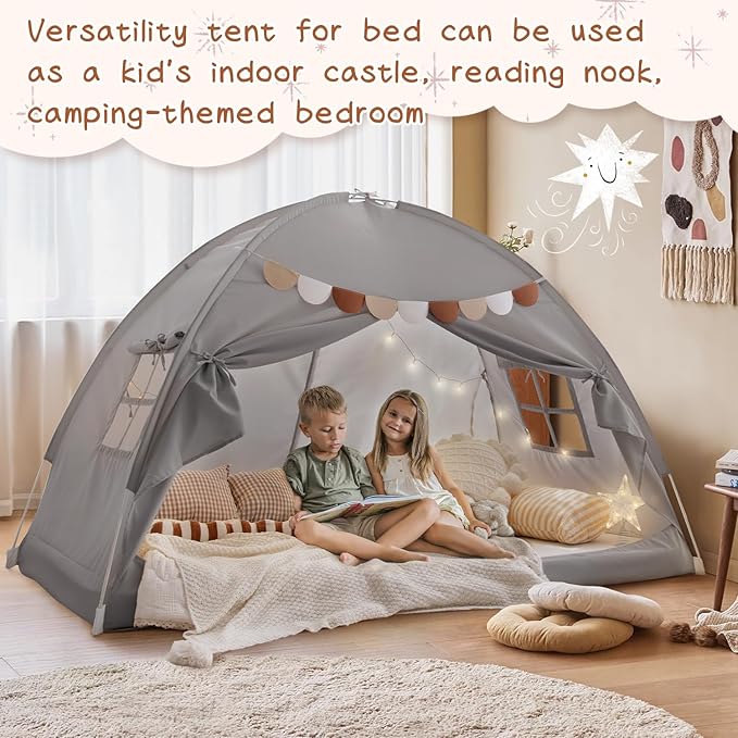 Sherilyn Bed Tent Bed Canopy Bunk Twin Size for Kids, Toddler Tent Indoor Floor Privacy Sleeping Tents Playhouse Drafty Room, Twin Bed Tents Blackout Space on Bed for Boys Girl Birthday, House Gift