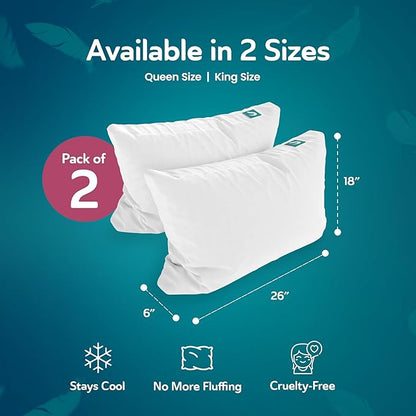 Sleepgram 2-Pack Cooling Bed Pillows & Removable Cover for Sleeping Sets, Queen Size - Adjustable and Washable Bedding Pillow Set for Comfortable Sleep