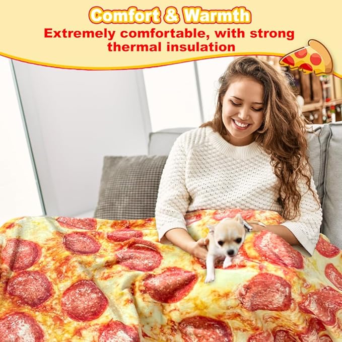 HDFK Pizza Blanket Adult Size Realistic Food Red Pizza Pattern, 80 inches of Soft Cozy and Fuzzy Double-Sided Short Plush Fleece, Best Present Idea for Kids Round Lightweight White Elephant Christmas
