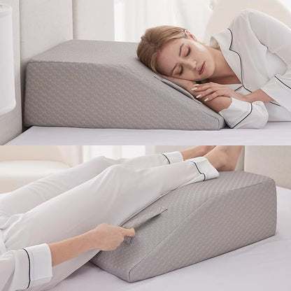 Leg Elevation Pillow for After Surgery, 8inch Foam Leg Elevating Pillow for Swelling and Blood Circulation, Leg Wedge Pillow for Sleeping, Knee Pillow for Knee Hip Ankle Pain Relief, Grey