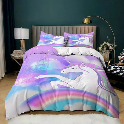 CVHOUSE Rainbow Unicorn Twin Size,Cartoon Bedding Set for Girls Kids Teens,Cute Comforter Cover,1 Duvet Cover 2 Pillowcases 3 Piece Twin 71'x87'