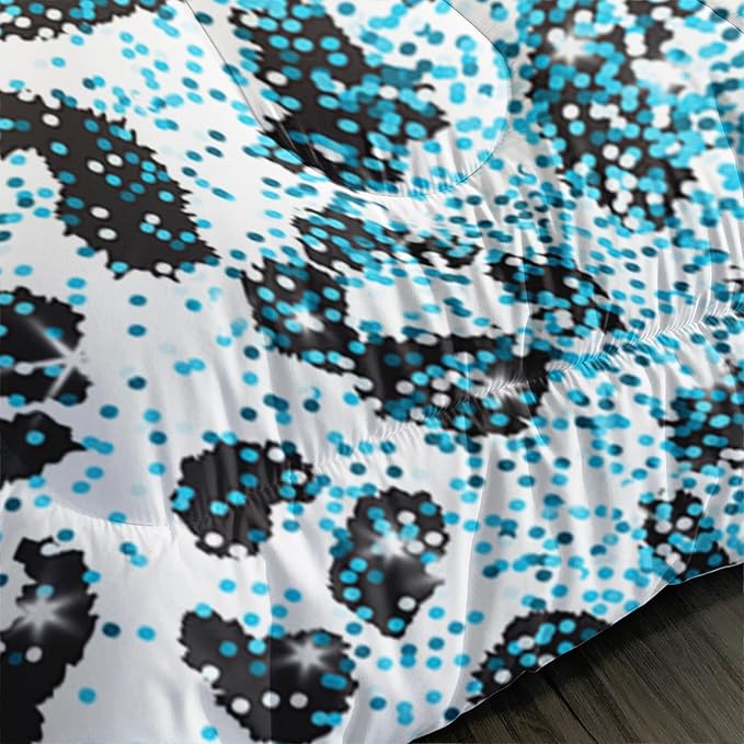 Blue Butterfly Comforter Set for Girls Twin Size, Black and White Leopard Print Comforter with 2 Pillowcases, Wild Animal Theme Home Decoration