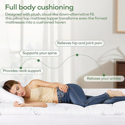 OLANLY California King Mattress Topper – Viscose Made from Bamboo, Cooling Soft Pillow Top Mattress Pad for Back Pain Relief, Plush Down Alternative Fill Bed Topper with Elastic Deep Pocket, White