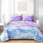 QOOMO Clouds Quilt Set Twin Size,Galaxy Bedspread Coverlet Set,Moon and Star 3Pcs Bedding Set Printed Quilt with 2 Pillowcases,Soft and Lightweight,for All Seasons