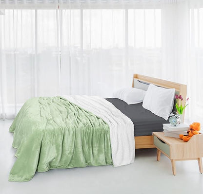 Utopia Bedding Sherpa Blanket Throw Size (Sage Green, 50x60 Inches) - Soft Lightweight Plush Fleece Reversible Blanket for Bed, Sofa, Couch, Camping and Travel