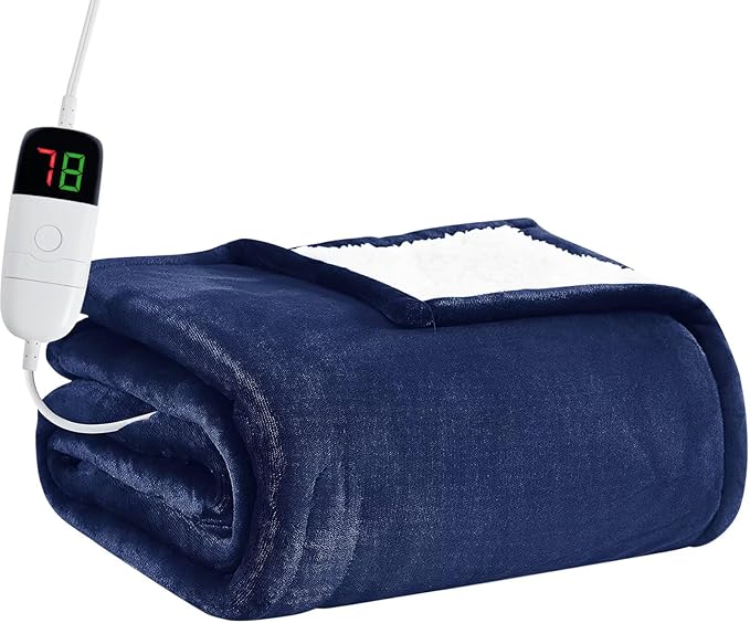 BOMOVA Heated Electric Blanket Twin - 62" x 84" Heating Blanket with 10 Heating Levels & 8 Hours Auto Off, Warm Flannel Blanket, Christmas Birthday Gifts for Women