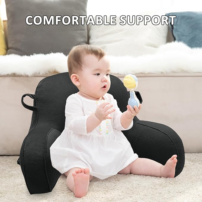 LiveGo Reading Pillow for Kids, Velvet Back Support Cushion for Sitting Up in Bed Adults, Kids Cuddle Cushion with Arms & Backrest Support Pillow for Teen Boys Girls Reading Bed Rest