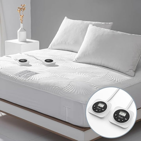 King Size Electric Heated Mattress Pad - Bed Warmer with Memory & Preheat Functions, 12 Heat Settings Dual Control for 1-12 Hours Auto Off, Lighted Button