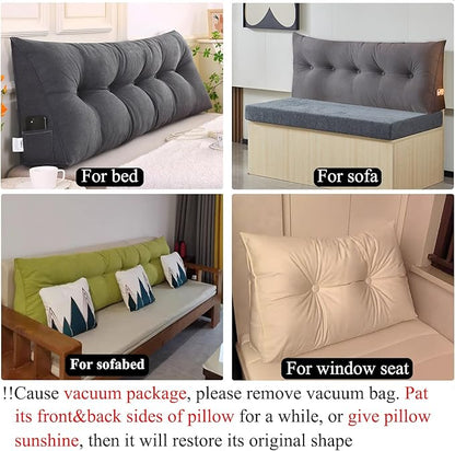 Full Triangle Bed Wedge Pillow for headboard Gap Triangular Reading Pillows for Sitting in Bed Adult Wedge headboard Pillow, Gray