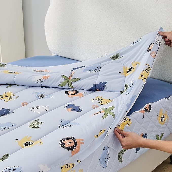 Bestier Twin Size 4Pcs Kids Comforter Sets, Zipper Bedding Set, Kids Bedding Set Cartoon Comforter for Kid, Zipper Bedding Certified - OEKO-TEX100 (Blue, Twin, 39"x75")