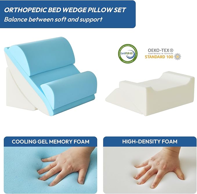 6PCS Wedge Pillow Set for After Surgery, Back Support Pillow for Bed, Bed Wedge Pillow for Post Surgery, Back Rest Pillow for Sitting in Bed, Pillow for Back Pain Relief, Plush Grey
