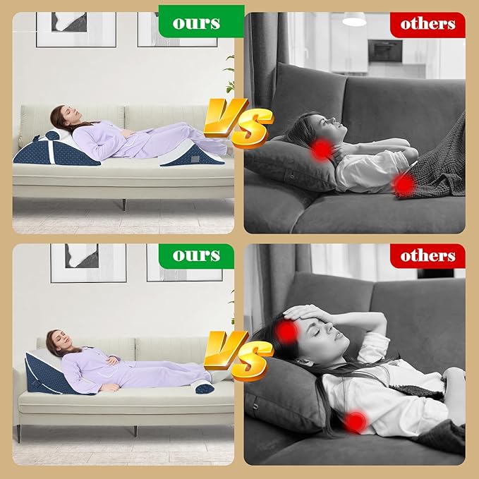 Bed Wedge Pillow for Sleeping, Adjustable Wedge Pillow Set for After Surgery, Elevated Triangle Pillow for Acid Reflux and Back Pain Relief, Post Surgery, Sleep Apnea, Back Suppor