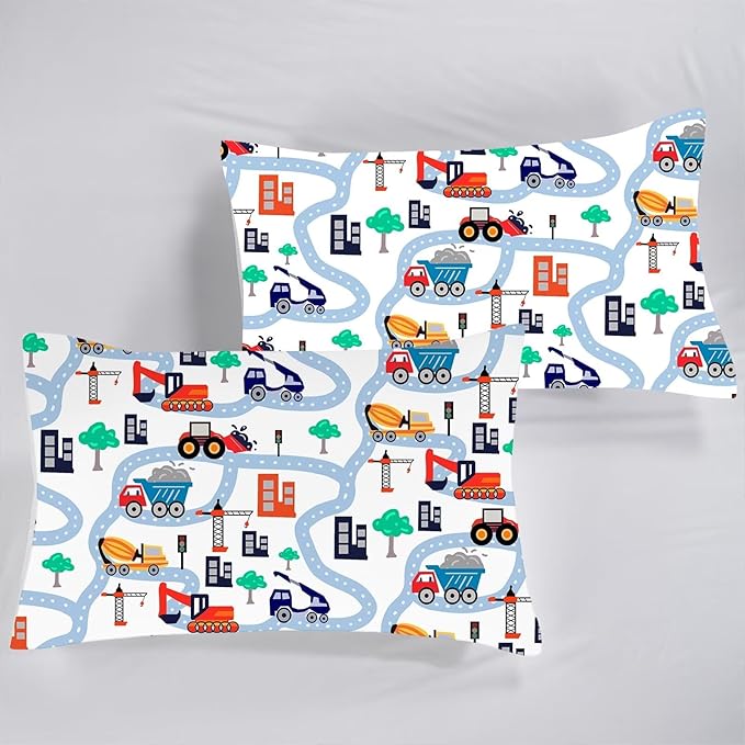 Construction Comforter Set Full: Cartoon Cars Comforter Set for Boys Kids Teen Children White Truck Bedding Bedroom Dorm Quilt 1 Comforter + 2 Pillow Cases