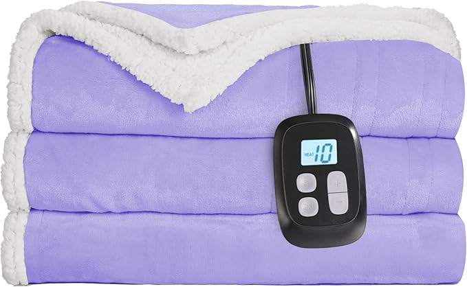 Electric Heated Blanket Full Size - 72"x84", Soft Flannel Heating Blanket, 10 Heating Levels, 1-12 H Auto Shut Off, Breathable Warm and Washable for Bed, Light Purple