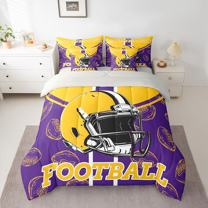 Feelyou Football Comforter Set with Sheets 7 Piece Full Size Ball Games Bedding Set for Kids Boys Girls Rugby Bed in a Bag City of Footballs Room Decor Rugby Sports Soft Lightweight
