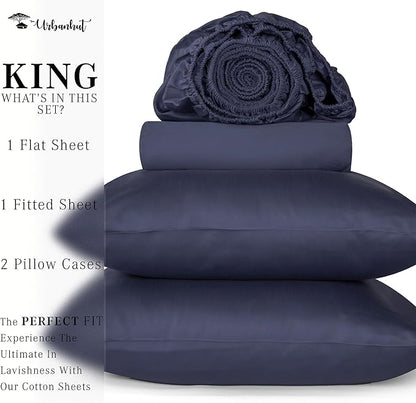 URBANHUT 1000 Thread Count King Sheet Set Egyptian Cotton Sheets, Long Staple Soft & Breathable, 4 Pc Bed Sheet Sets, Luxury Hotel Sateen Sheets Fits 16" Deep Pocket - Navy Blue