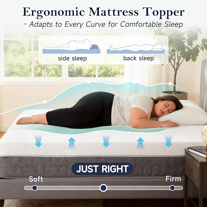 Tiita 3-Inch Mattress Topper Queen, Foam Mattress Topper, Removable Mattress Cover, Firm Bed Pad, High Density Foam Mattress Pad, Mattress Protector with 4-Corner Non-Slip Straps
