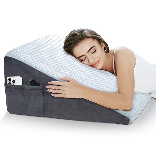 puredown® 12" Bed Wedge Pillow, Cooling Wedge Pillows for Headboard, Pillow Wedge for Nighttime Acid Reflux, Lumbar & Back Support, Leg Elevation Therapy, Snore Reduction Aid