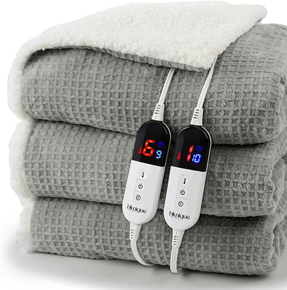 Heated Blanket Electric Blanket Queen Waffle,84x90 Inches Sherpa Fleece Fast Heating Blanket 6 Heating Levels & 10 Hours Auto Off ETL Certification, Grey Queen