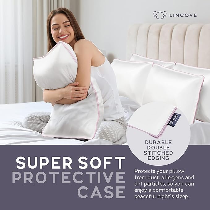Lincove 100% Cotton Sateen Nap Pillow Protector - Zipper Closure - 500 Thread Count Luxury Cotton - Zippered Dust Pillow Protector Bed Pillow Case, Hypoallergenic, 13”x18”