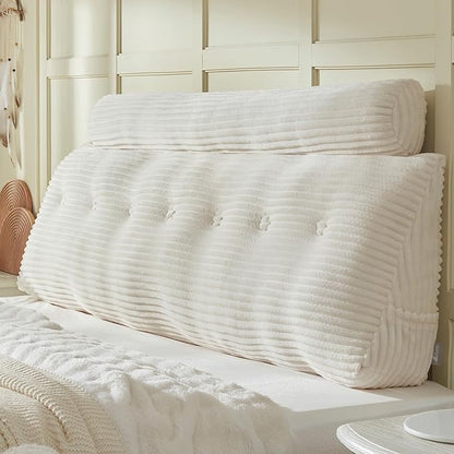 Headboard Wedge Pillow + A Long Neck Roll Pillow Body Pillow，Large Headboard Pillow with Removable Cover (Beige, King：76x8x20 inches)