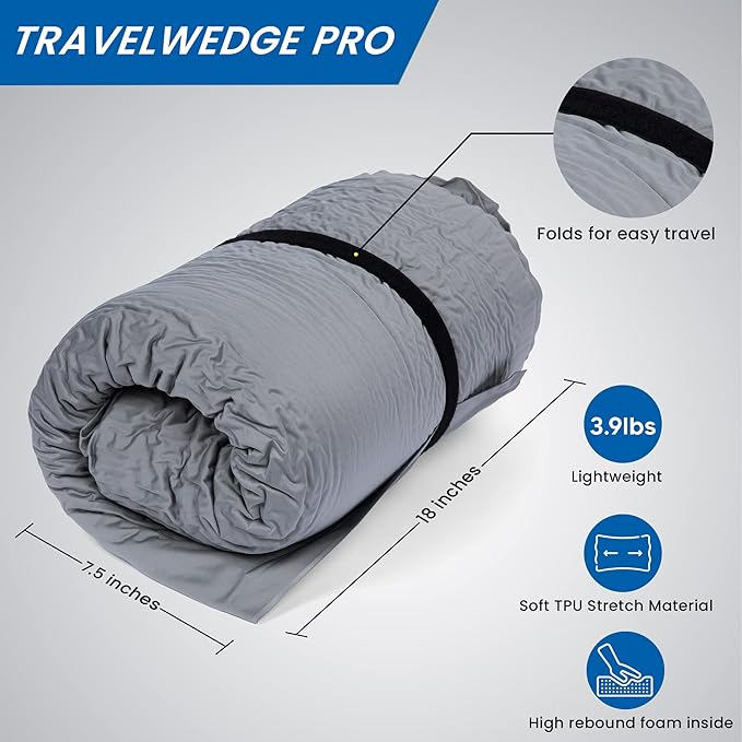 Self-Inflating Bed Wedge Pillow | Lightweight for Travel | Wedge Pillow for Sleeping and Acid Reflux, Heartburn, and GERD Pillow (30 Inch - Checked Bag Version)