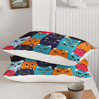 Axolotl Cartoon Cat Comforter Set King Size,Cute Colorful Cat Bedding Set for Kids Boys Girls,Cats Animal Comforter,Kids Bedding for Adults Teens Room Decor,All Season,1 Duvet 2 Pillow Cases